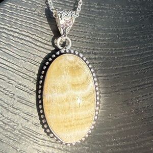 Silver Yellow Lace Agate Pendant Necklace